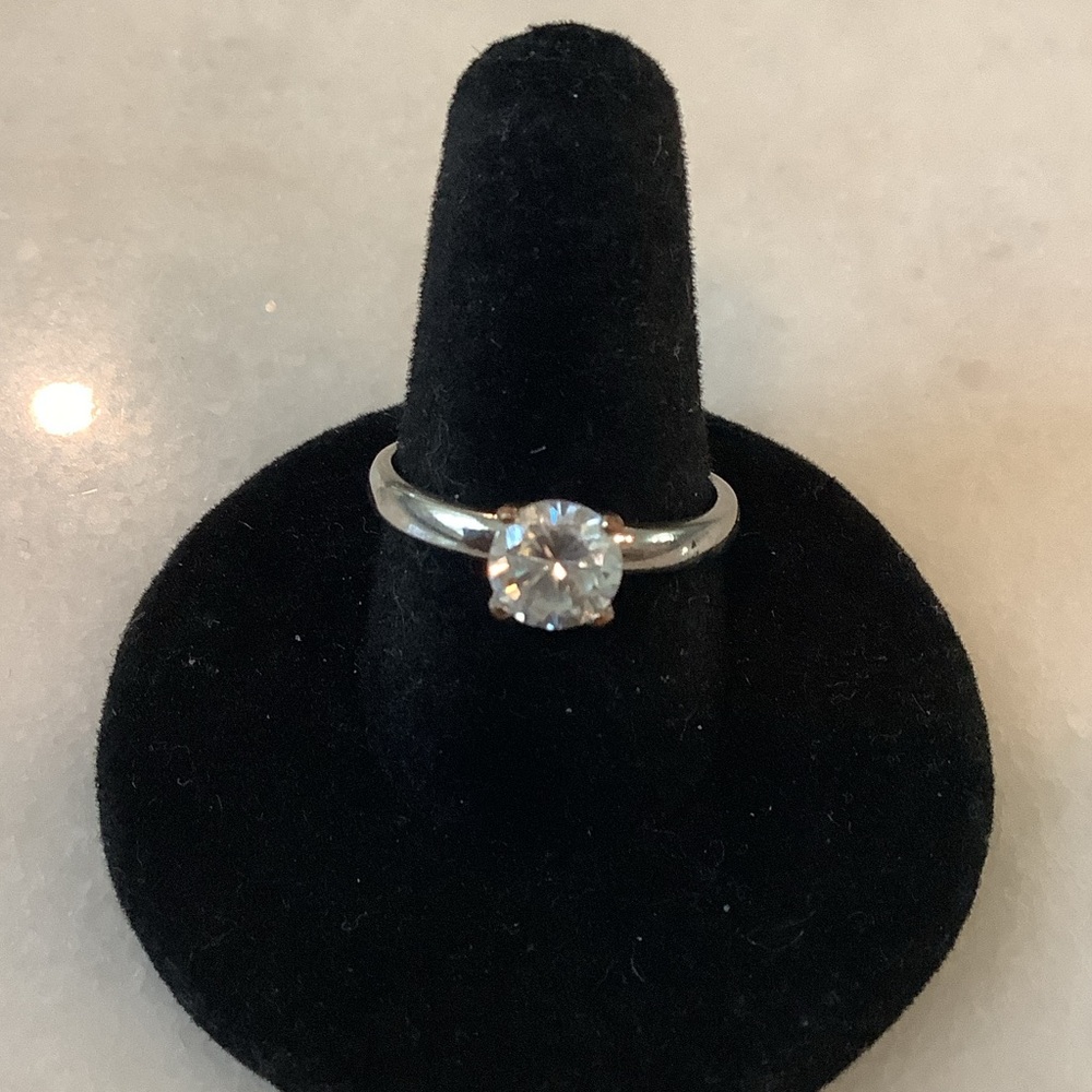 Timeless Solitaire Ring with Clear Stone in Silver Tone, Brand New
